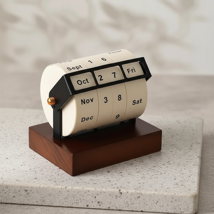 Mid-Century Rotating Wooden Perpetual Desk Calendar | Bowlift