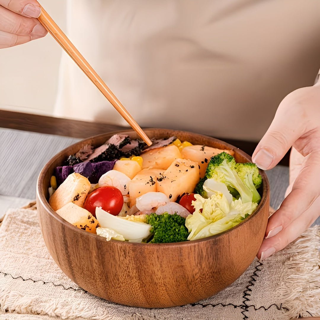 Wood Serving Bowls Set (4-piece) – ReusaBowlifte and Handcrafted | Perfect for Salad, Soup, Rice & Ramen | Bowlift
