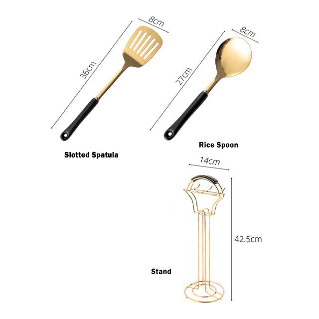 BowLift | Golden Kitchen Utensils with Stand