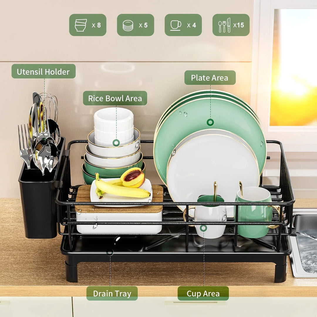 Dish Draining Rack Cutlery Rack With Drain Tray And Drip Line Drainer | Bowlift