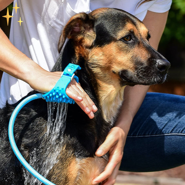 Dog Shower Glove with Brush and Garden Hose in One - AquaPaw Bowlift