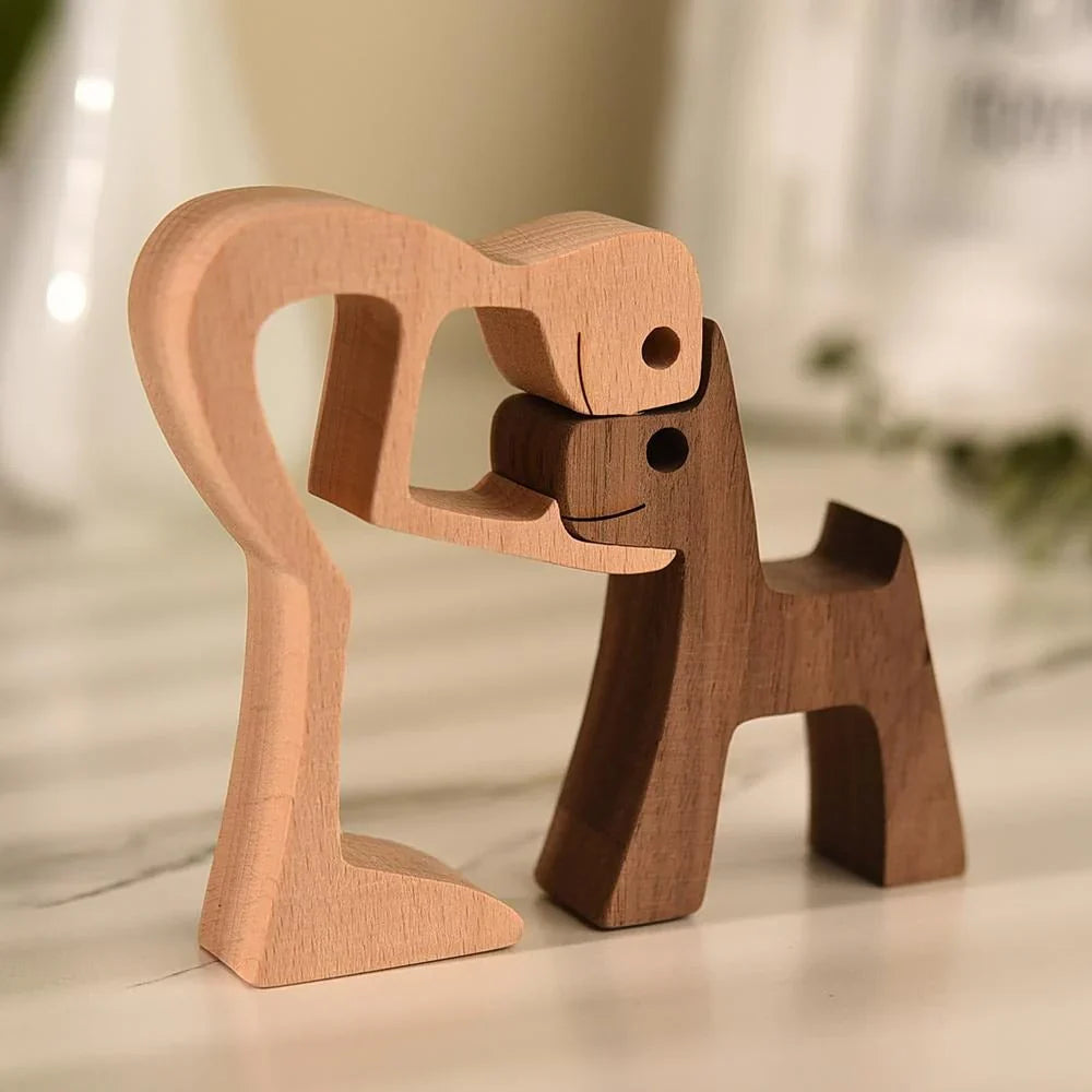 TimberPaw Handcrafted Dog Figurine Bowlift