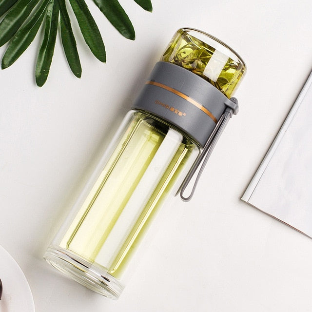 Double-Layer Glass Water Bottles Tea Infuser Bottle Tea Separation Mug | Bowlift