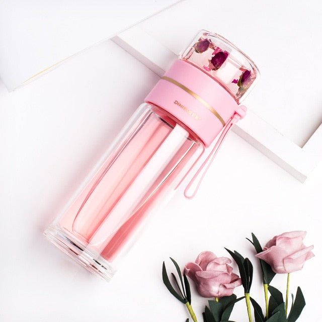 Double-Layer Glass Water Bottles Tea Infuser Bottle Tea Separation Mug | Bowlift