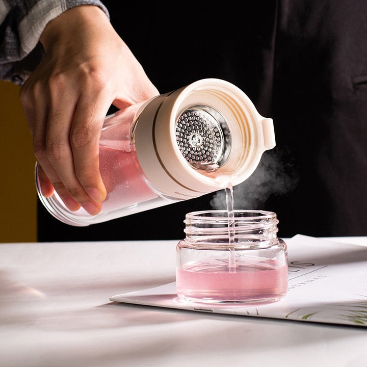 Double-Layer Glass Water Bottles Tea Infuser Bottle Tea Separation Mug | Bowlift
