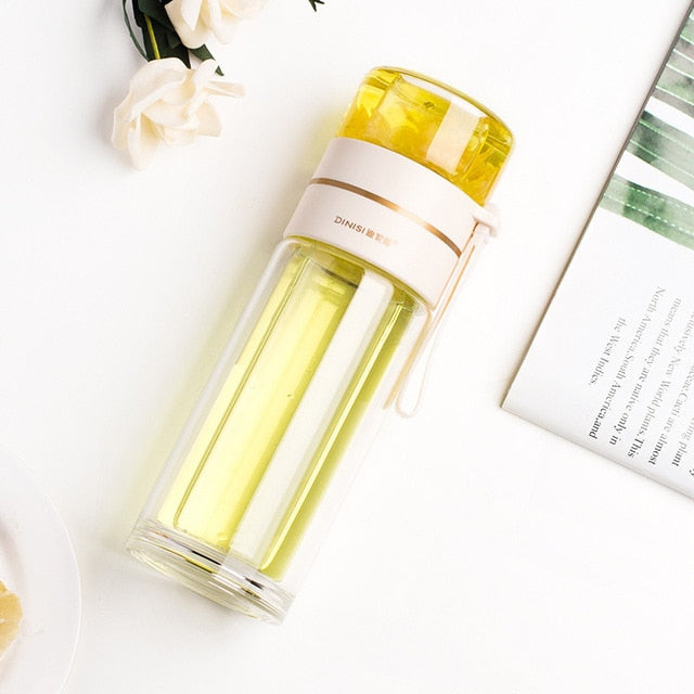Double-Layer Glass Water Bottles Tea Infuser Bottle Tea Separation Mug | Bowlift