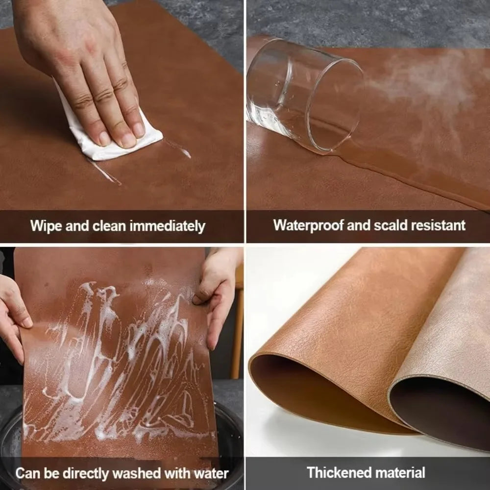 Double-Sided Anti-Slip Cowhide Leather Water-Drop Placemat Table Mat | Bowlift