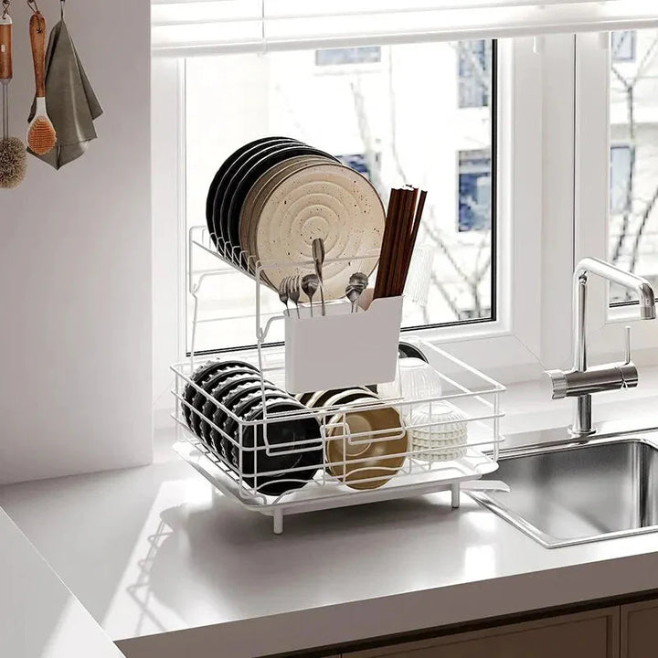 Double Stainless Steel Bowl and Dish Drain Rack Dishware Cleaning Rack | Bowlift