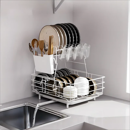 Double Stainless Steel Bowl and Dish Drain Rack Dishware Cleaning Rack | Bowlift