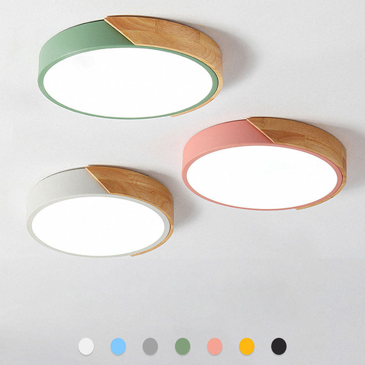 Minimalistic Round LED Ceiling Light with Wood Décor – Modern Design, Dimmable | Bowlift