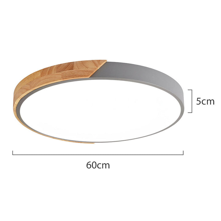 Minimalistic Round LED Ceiling Light with Wood Décor – Modern Design, Dimmable | Bowlift