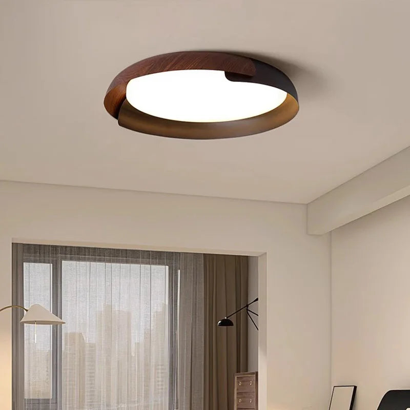 Modern ceiling light with wood pattern – Stylish LED lighting for living room | Bowlift