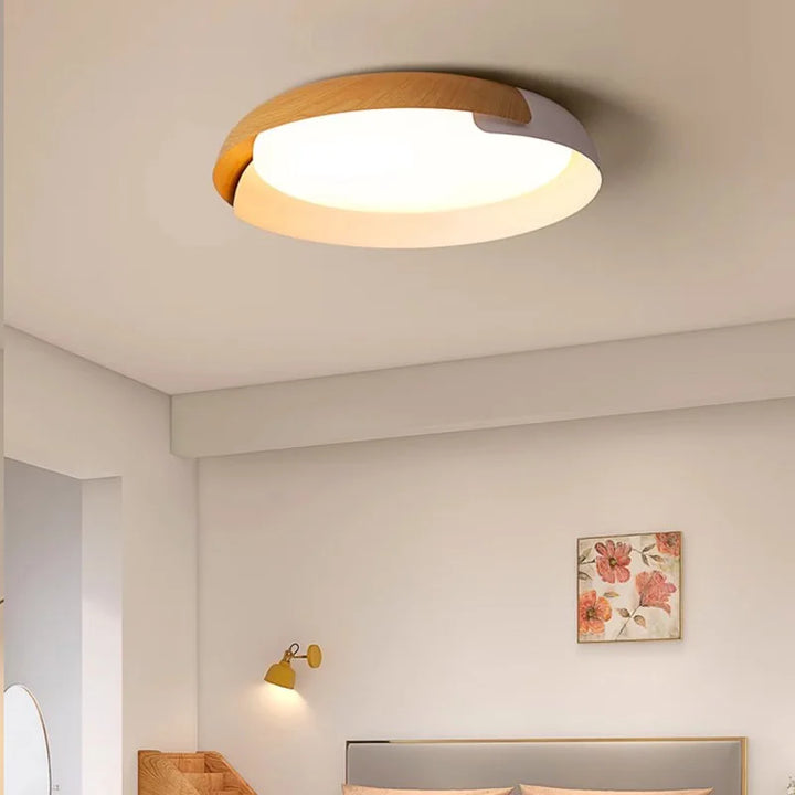 Modern ceiling light with wood pattern – Stylish LED lighting for living room | Bowlift