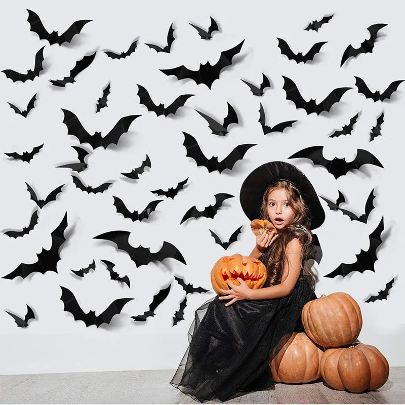 Bats Wall Decor Stickers - Halloween Decoration Stickers For Home Décor (120 Pc) Bowlift