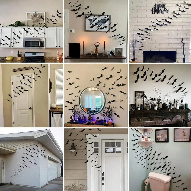 Bats Wall Decor Stickers - Halloween Decoration Stickers For Home Décor (120 Pc) Bowlift