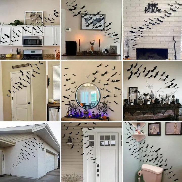 Bats Wall Decor Stickers - Halloween Decoration Stickers For Home Décor (120 Pc) Bowlift