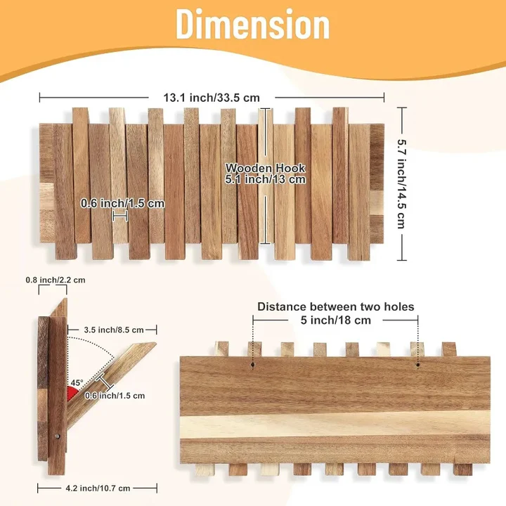 BowLift | Rustic Wall-Mounted Coat Rack with 8 Flip Hooks