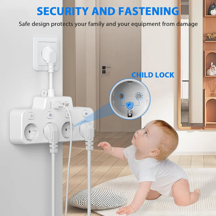 BowLift | Wall Mounted Power Strip with Independent Switch 2 USB A and 1 USB C