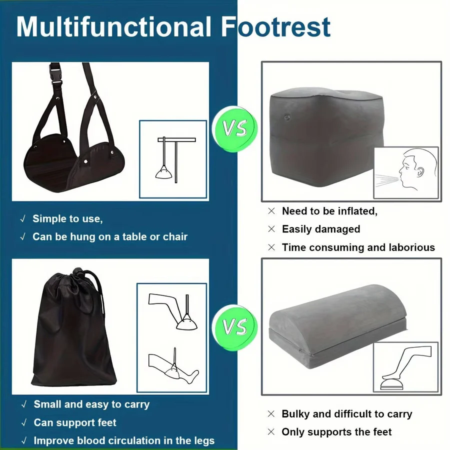 BowLift | 2-Pack Foot Hammock, Portable Travel & Under-Desk Leg Rest with Adjustable Straps