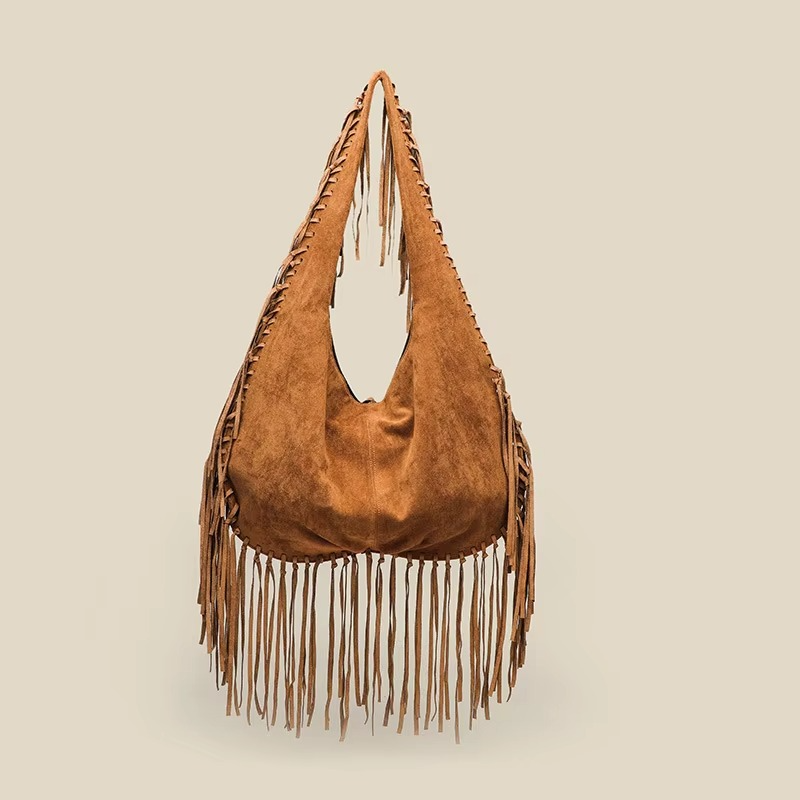 BowLift | Women's Bag Retro Pattern Suede Pattern with Fringe and Croissant Shape
