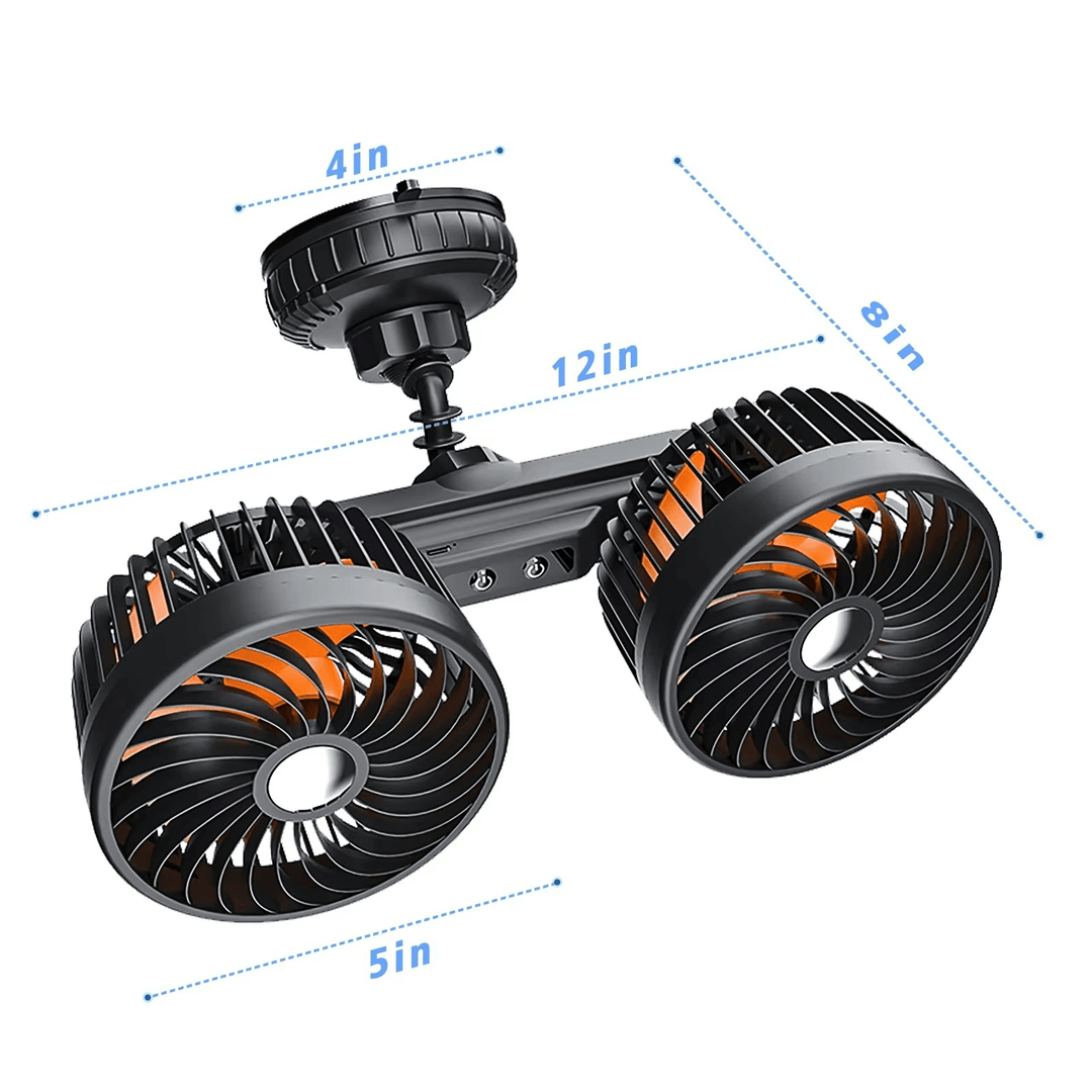 Double Head Car Fan with Suction Cup and Battery | Bowlift
