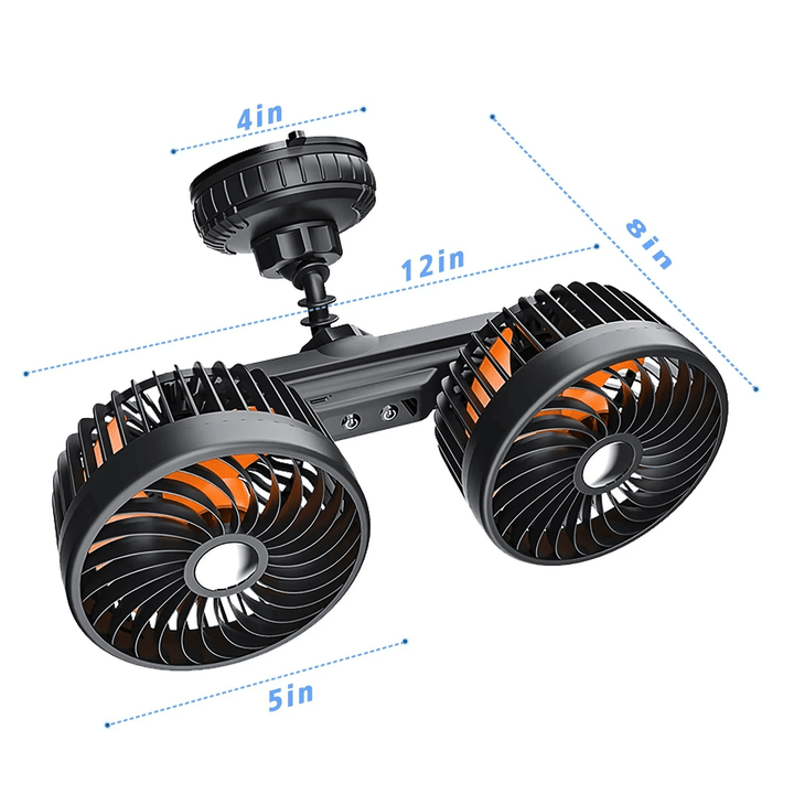 Double Head Car Fan with Suction Cup and Battery | Bowlift