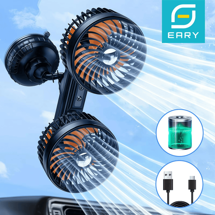 Double Head Car Fan with Suction Cup and Battery | Bowlift