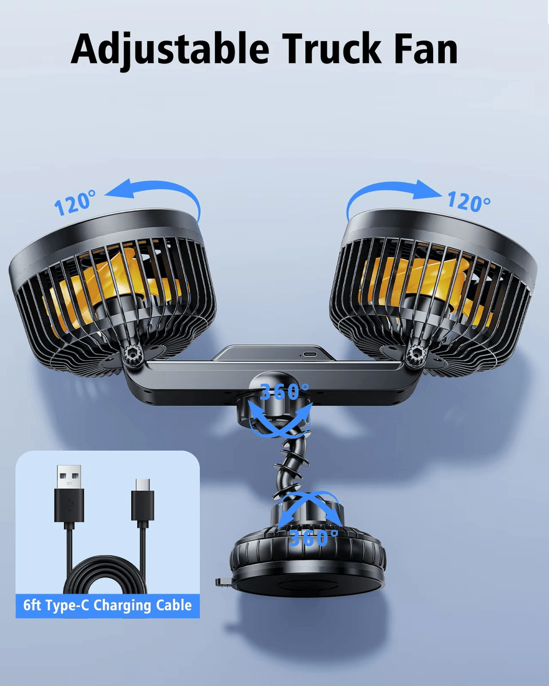 Double Head Car Fan with Suction Cup and Battery | Bowlift