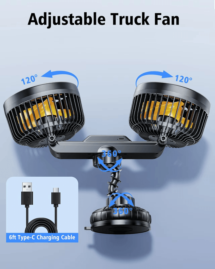 Double Head Car Fan with Suction Cup and Battery | Bowlift