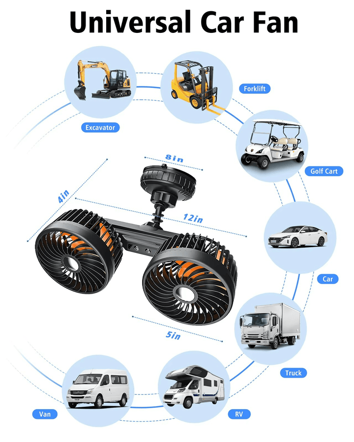 Double Head Car Fan with Suction Cup and Battery | Bowlift