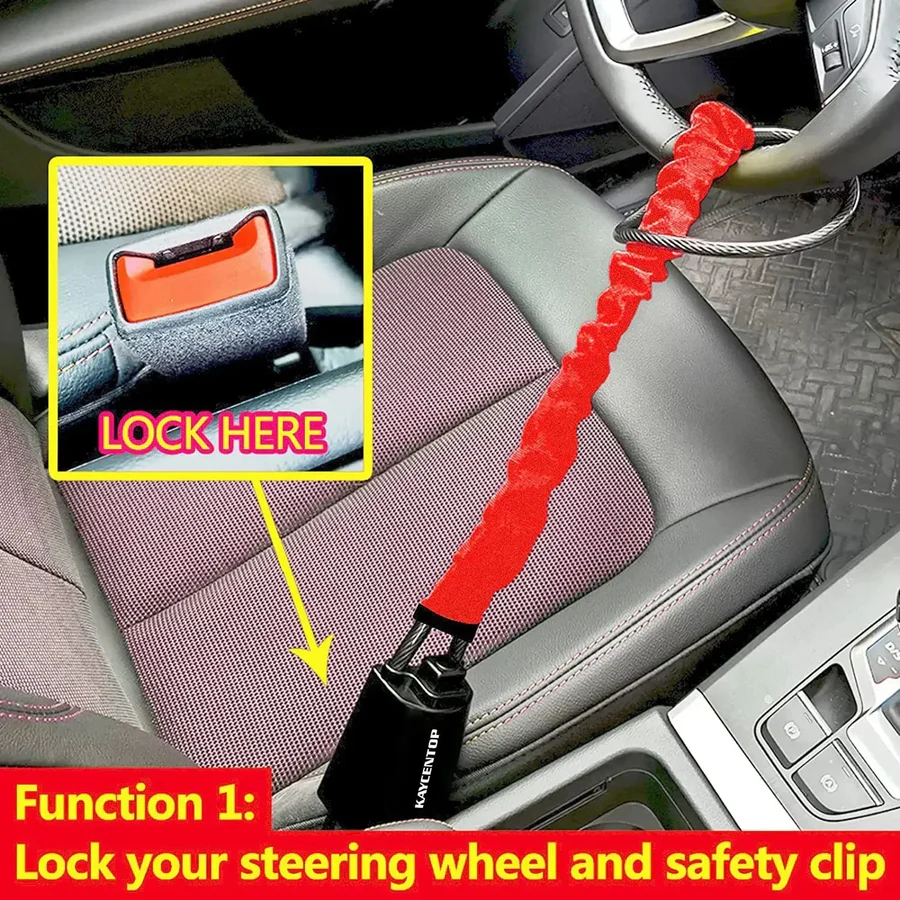 BowLift | Universal Car Steering Wheel Lock with Seat Belt Security