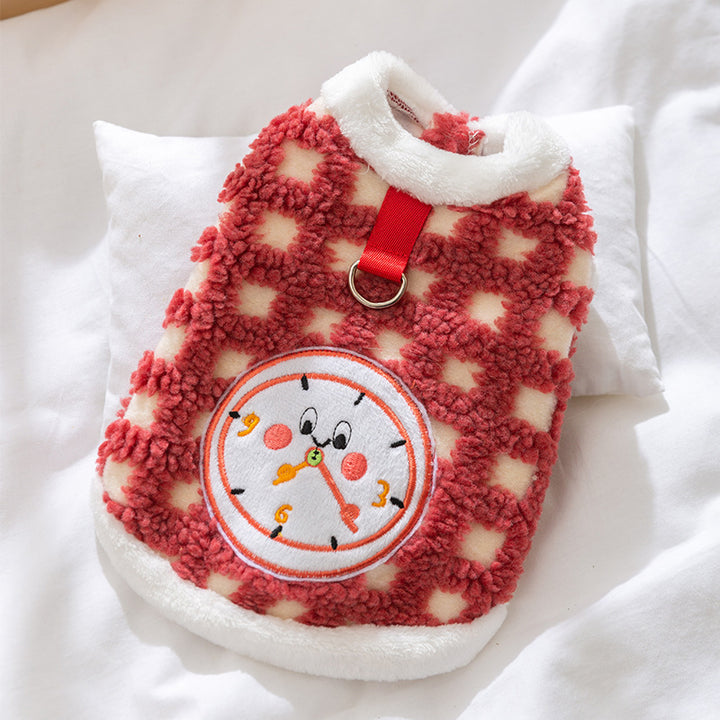 Cat fleece pullover with clock motif, multiple sizes
