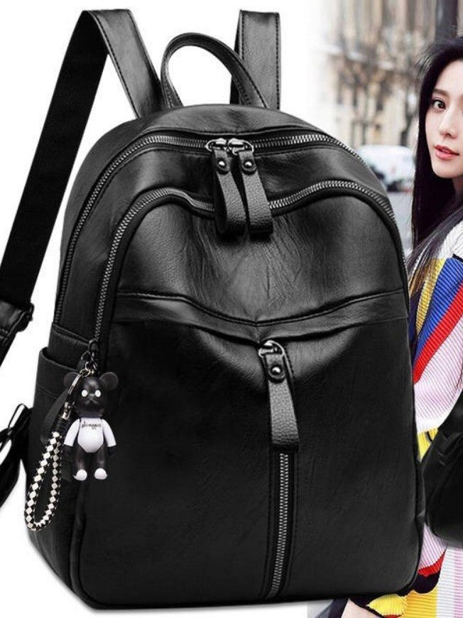 Double shoulder backpack with soft faux leather look