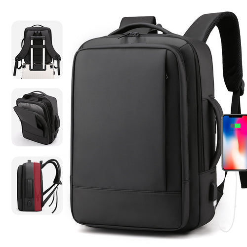 Expandable business backpack with USB charging, 20-35 L