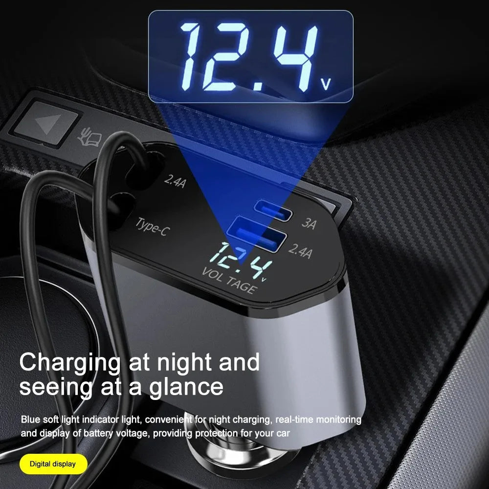 Foldable Car Charger with USB-C and USB-A – 120W Fast Charging | Bowlift