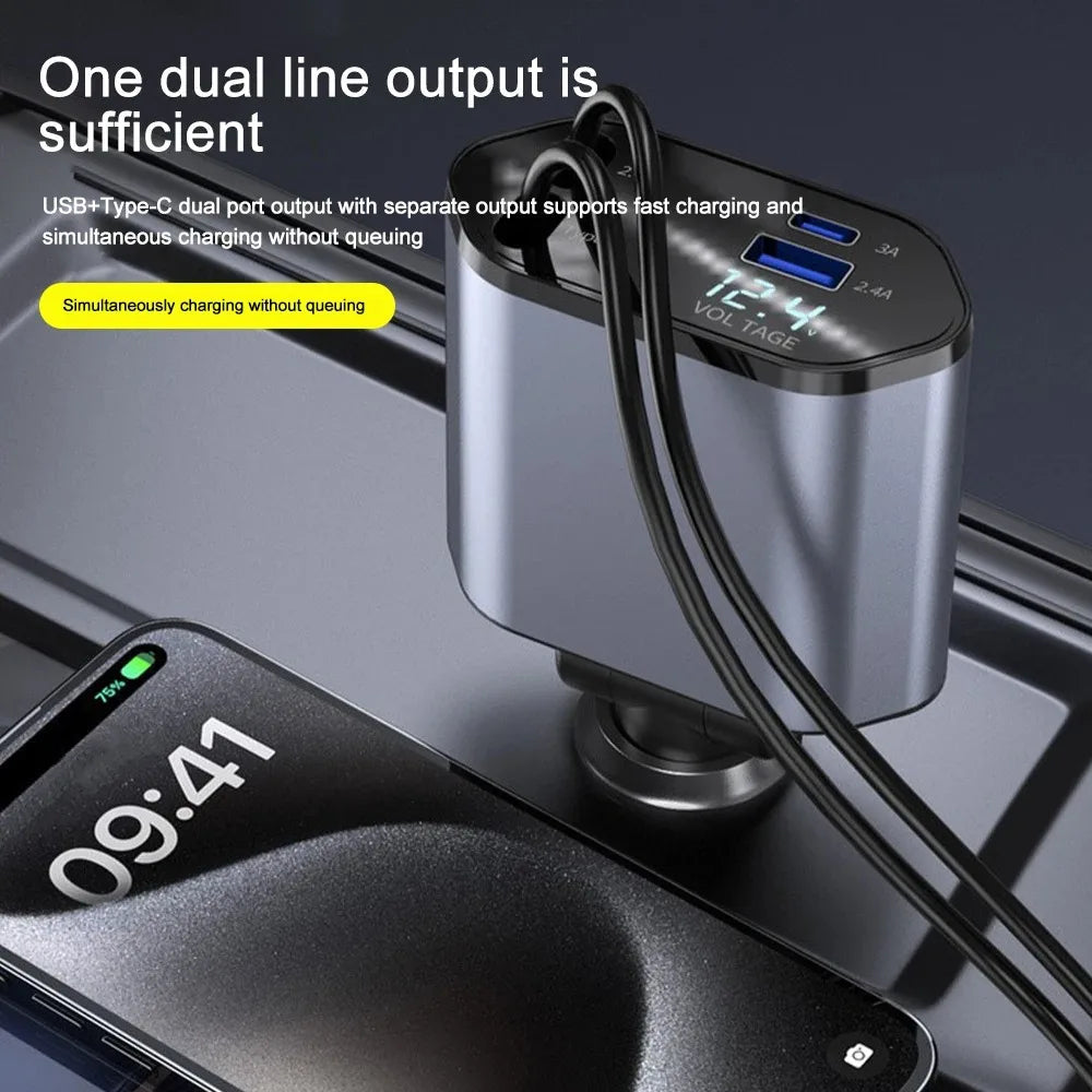 BowLift | Foldable Car Charger with USB-C and USB-A – 120W Fast Charging