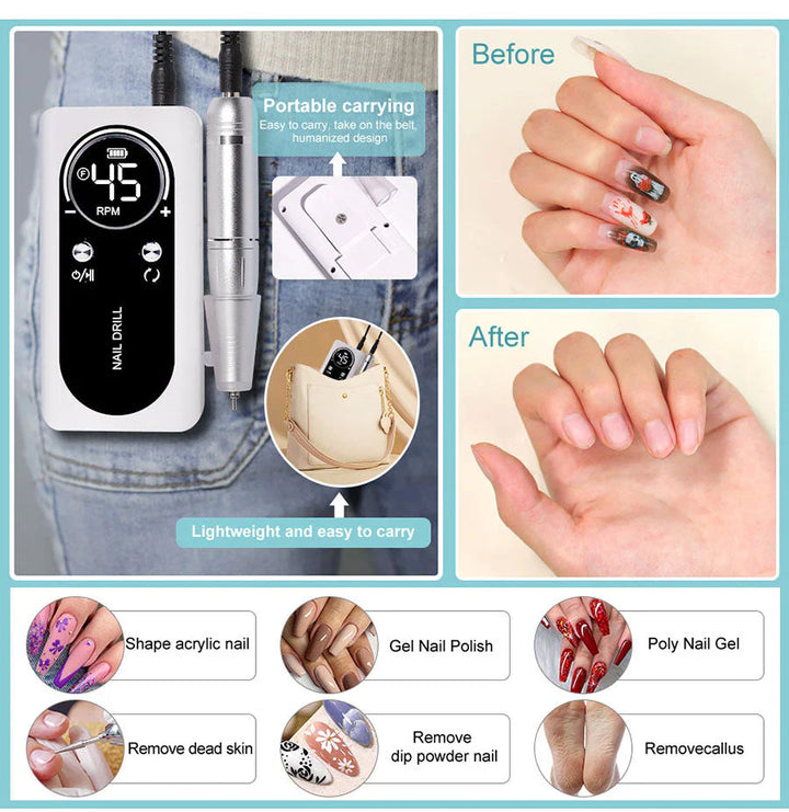 BowLift | High Performance 45000RPM Portable Electric Nail File With Battery | Quiet Design for Professional Manicure