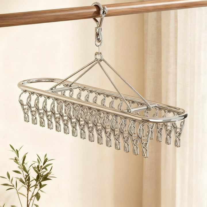 Stainless steel drying rack with 10, 20 or 30 clips
