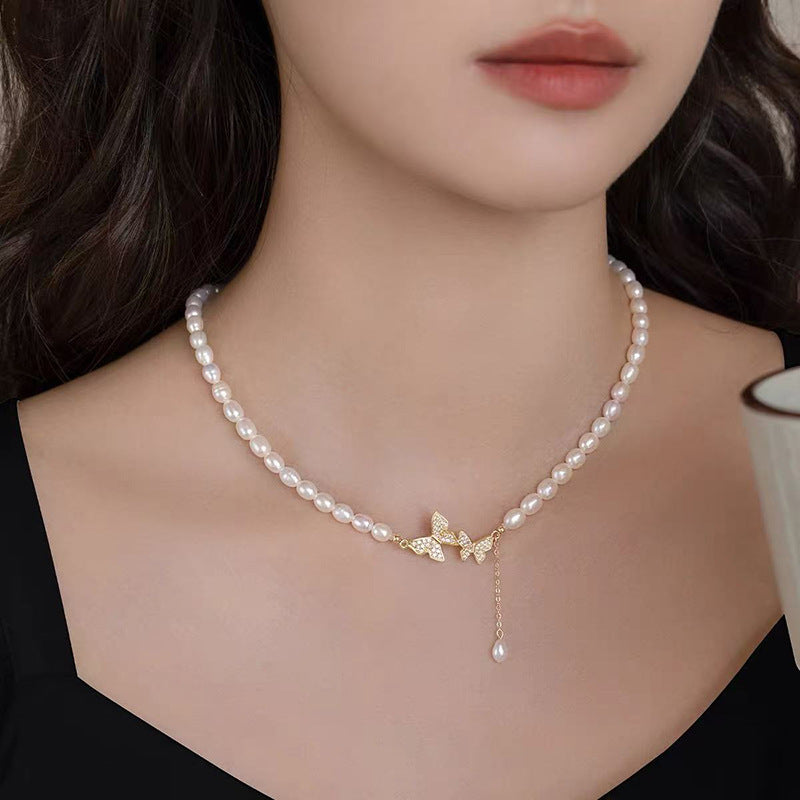 Pearl necklace with silver clasp, pearls 4–12 mm