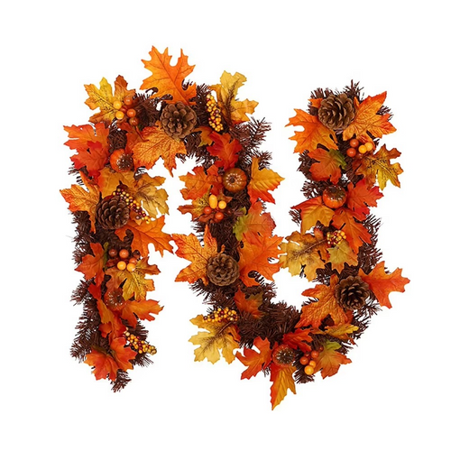 BowLift | Autumn garland with maple leaves — decoration with pine cones, pumpkins, and berries (180 cm)