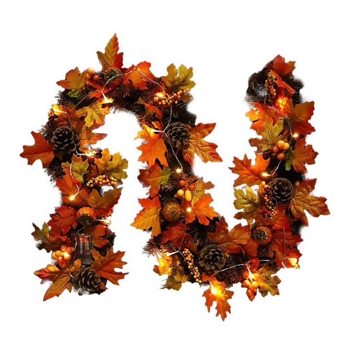 BowLift | Autumn garland with maple leaves — decoration with pine cones, pumpkins, and berries (180 cm)