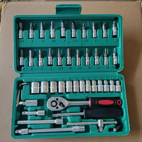 46-piece tool set with ratchet and sockets