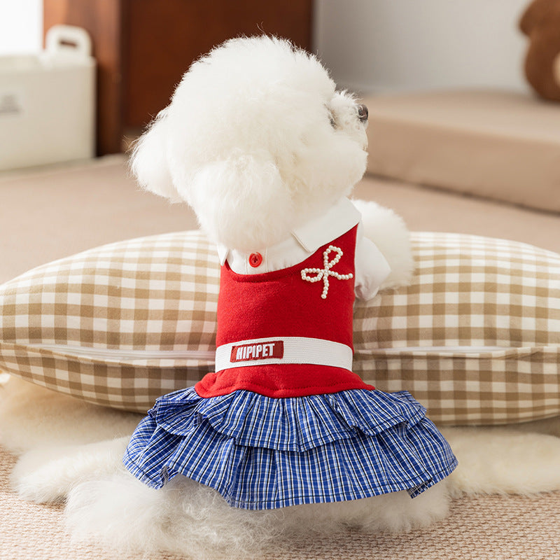 Checked dress for small dogs – Autumn and Winter