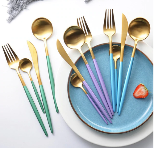BowLift | LUXURIOUS STAINLESS STEEL 24-PIECE GOLD-SILVER CUTLERY SET