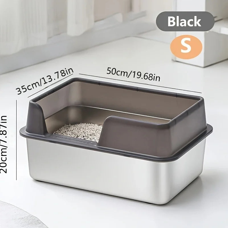 BowLift | Stainless Steel Cat Litter Box | Non-Stick, High Wall Enclosure