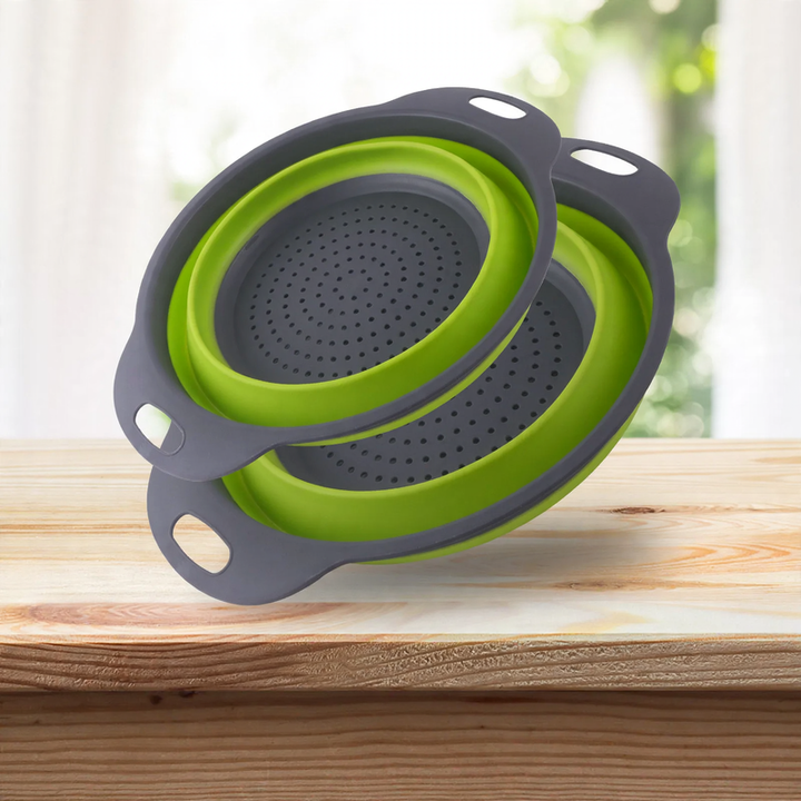 Folding vegetable bowl with strainer