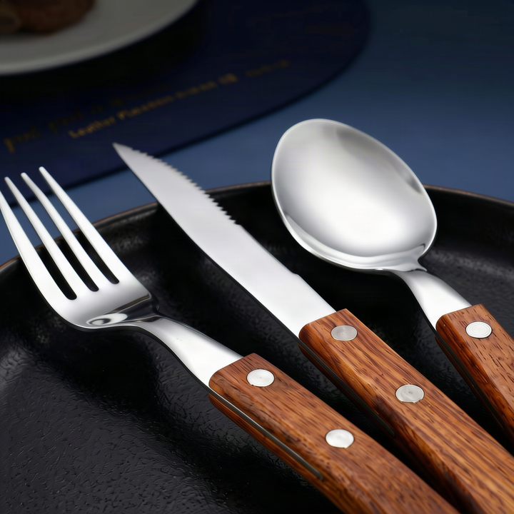Cutlery set 12-piece, stainless steel with wooden handle