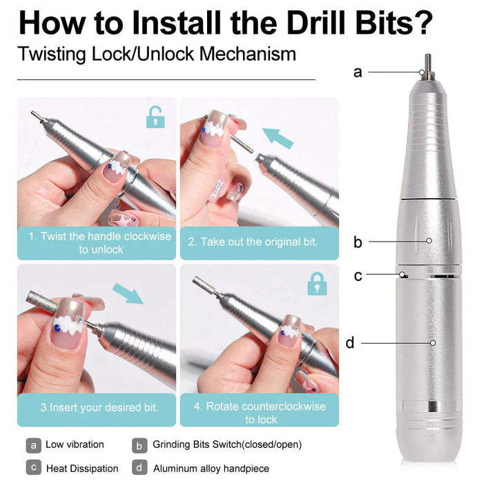 BowLift | High Performance 45000RPM Portable Electric Nail File With Battery | Quiet Design for Professional Manicure