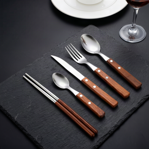 Cutlery set 12-piece, stainless steel with wooden handle