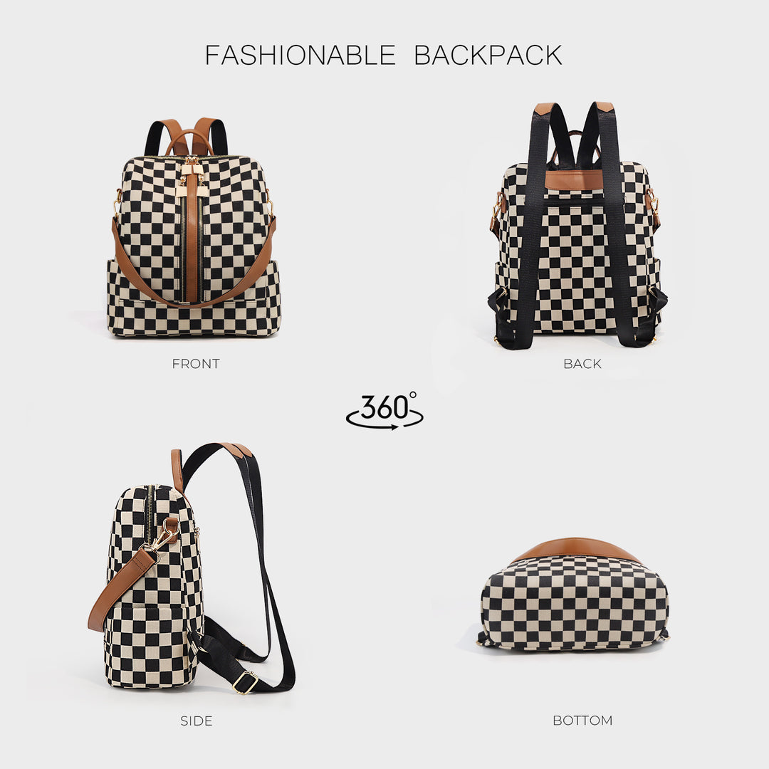 Women's Backpack, Canvas, Checkerboard Pattern